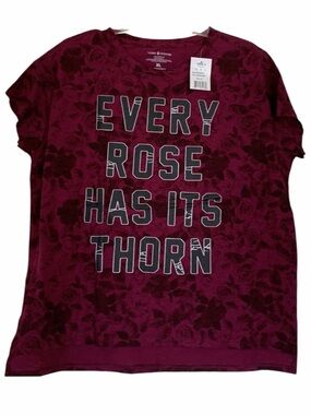 Rare Lyric Culture XL POISON Tee Shirt Every Rose Has Its Thorn Deep Rose Tshirt